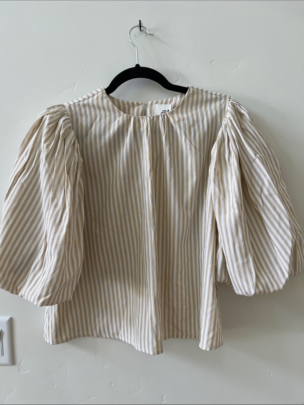 Striped Puff Sleeve Blouse - Beige/White